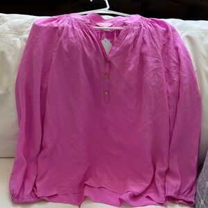 Womens Pink Long-Sleeve Peasant Blouse